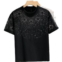 Teenage and guys brand light luxury men's T-shirt short sleeve star hot diamond net celebrity hot style high end niche half sleeved T-shirt