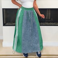 Clothing Fashion Casual Straps Striped Stitching Loose Denim Skirt