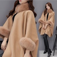 Women's Clothing fox fur collar mid-length woolen woolen coat temperament cloak shawl coat for women