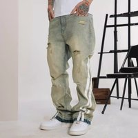 Distressed Splash Paint Flared Jeans Loose Fit Hip Hop Denim Pants Patchwork Design