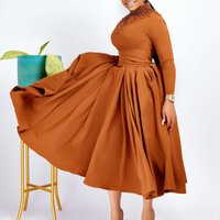 Clothing fashionable high collar elegant beaded full dress waist waist African dress