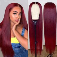 Wig woman wine red long straight hair with long bangs fashion chemical fiber headgear