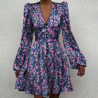 Clothing Fashion V neck Long sleeved Temperament Commuter Dress 661