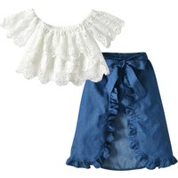 Mother & Kids Cross-border children's clothing spring and autumn small and medium-sized girls lace tops and tuxedo skirt suits one piece drop shipping