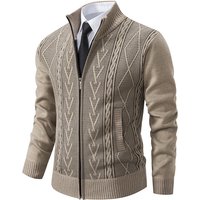 Men's Clothing Sweater Knitwear plus size Men's fleece-lined Cardigan Jacket Zipper Collar Sweater Jacket
