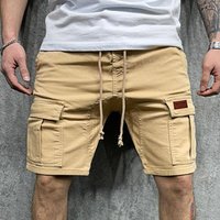 Solid Color Cargo Men Casual Summer Multi Pockets Joggers Mens Drawstring Knee Length Shorts Short Homme