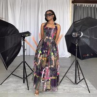 Women's Clothing printed halter neck waist loose large skirt dress
