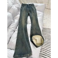 Fleece-Lined Vintage Straight Leg Jeans For Women – High Waist Stretchy Flared Bootcut With Slimming Fit