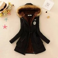 Clothing Slim Fit Waist Strap Mid Length Military Dress Hooded Cotton Padded Coat