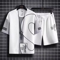 Clothing 2024 Trendy Waffle Short sleeved T shirt Thin Summer High end Fashion Trend Sports Leisure Suit