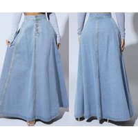 Design Sense Single Button Denim Skirt Retro Stylish Big Swing line Skirt