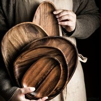 Acacia Wood Tray Cake Dessert Tray Japanese Style Stall Household Solid Wood Tray Coffee Cup Water Cup Tray
