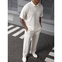 Stylish Jacquard Textured Outfits Summer Casual Short Sleeve Polo Shirts Pants Two Piece Suits Vintage Loose Sets