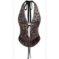 Clothing Style Leopard Print Halter Top Sequins – Crisscross Backless Crop Top 