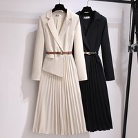 Clothing Autumn Blazer High End Sophisticated Two Piece Long Sleeved Pleated Dress