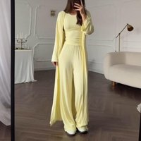 Summer & Autumn 3 Piece Set – High Waist Loose Wide Leg Pants + Vest Top – Comfortable Office & Casual Outfit – Pastel Colors