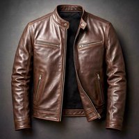 Men's Slim Fit PU Leather Jacket Stand up Collar Punk Bomber Motorcycle Coat European American Style Full Sleeve Standard Thickness