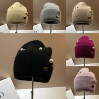 CHA Xiaoxiangfeng Pearl Woolen Autumn Winter Warm Rabbit Hair Knitted Korean Version Sweet and Age Reducing Windproof