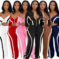 Block Lounge Set – Long Sleeve Top & Straight Leg Pants Polyester Spandex Blend Casual Comfort