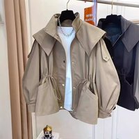Casual Hooded Jacket Drawstring Waist Stylish Utility Windbreaker Spring & Fall S M L XL XXL