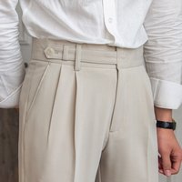 Men's Clothing 2024 New Spring And Autumn Of Naples Design Mid-High Waist Straight Nine-Point Pants Style Crisp Anti-Wrinkle Casual Pants For Men