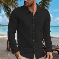 Clothing Hawaiian Style Linen Shirt Breathable Henley Collar Long Sleeve Casual Shirt Summer Lightweight & Wrinkle Free Slim Fit