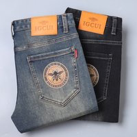 Clothing Brand high end jeans elastic bee printing slim fit small straight casual jeans