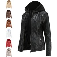 Clothing Hooded Leather Jacket Two Piece Set Can Be Detachable Large Leather Coat Female Pu Washed Leather