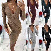 silver thread long sleeve casual dress INS fashion puffed sleeve party dress