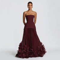 Strapless Waist Cinching Long Evening Dress Three Dimensional Petal Pleats Large Skirt Train European American Style