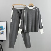 fashion temperament suit spring autumn leisure knitting two piece suit