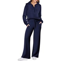 Trendy Zip Up Hoodie & Wide Leg Pants Set – Polyester Casual Athleisure Outfit