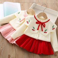 Girls‘ Sweater 2023 Autumn/Winter New Western Style Large Collar Embroidered Cherry Knitted Children’s Two Piece Set