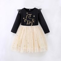 Girls' Autumn/Winter Sequin Embroidered Cartoon Princess Dress Long Sleeve Dress