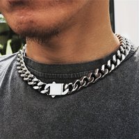 Hot-Selling Men's Four-Sided Polished Stainless Steel Cuban Encrypted Chain Flat Buckle Thickened Hip-Hop Necklace