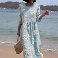Best Selling mid Length Sleeve round Neck Dress Side Pockets Beach Vacations