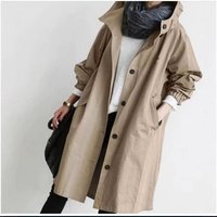 Elegant Casual Long Sleeve Mid Length Trench Coat Stylish Loose Fit Belted Waist & Button Closure Versatile Seasonal Outerwear
