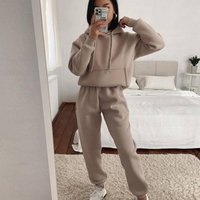 Clothing casual hooded long sleeved pocket sweatshirt solid sports suit two piece set