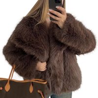 Women's Faux Fox Fur Coat – Winter Vegan Fur Jacket With Oversized Lapel, Elegant Short-Length Coat For Fall & Winter