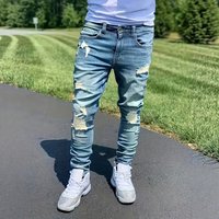 Pulse European American Retro Ripped Jeans Mid Waist Stretch Skinny All Season Casual Pants
