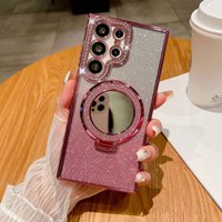 Gradient Glitter Rhinestone Magnet Case Samsung Galaxy S24 S23 S22 Plus Ultra Shockproof Wireless Charge Mirror