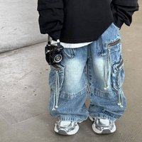 2024 Spring Korean Workwear Design Versatile Straight Jeans Wide Leg Trousers Trend