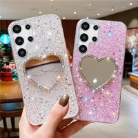 Glitter Heart Mirror Phone Case Samsung Galaxy S24 S23 S22 Ultra S21 S20 FE Note 20 10 Plus Soft Silicone Cover