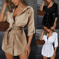 clothing popular shirts solid graceful sleeves V neck dress shirts