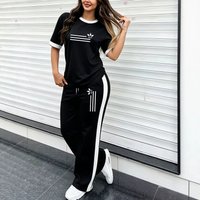 Summer Fashion Block Set European American Style Casual round Neck Short Sleeve Top Loose Trousers Two Piece Outfit Printed