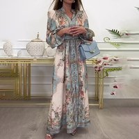 2025 Temperament Printed Long Sleeved Spring Dress Large Swing Waist Cinching