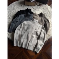 Cable-Knit Half-Zip Sweater – Textured Pullover With Stand Collar (M-2XL, Cotton Blend, Unisex Layering Essential)