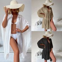 Bamboo Cotton Loose Cardigan Beach Shirt Sun Protection Outerwear Bikini Cover Up Casual Holiday Style