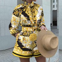 clothing printed long sleeved tops shorts set two piece set
