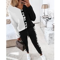 yarn dyed ribbon splicing long sleeve T shirt pencil pants casual suit